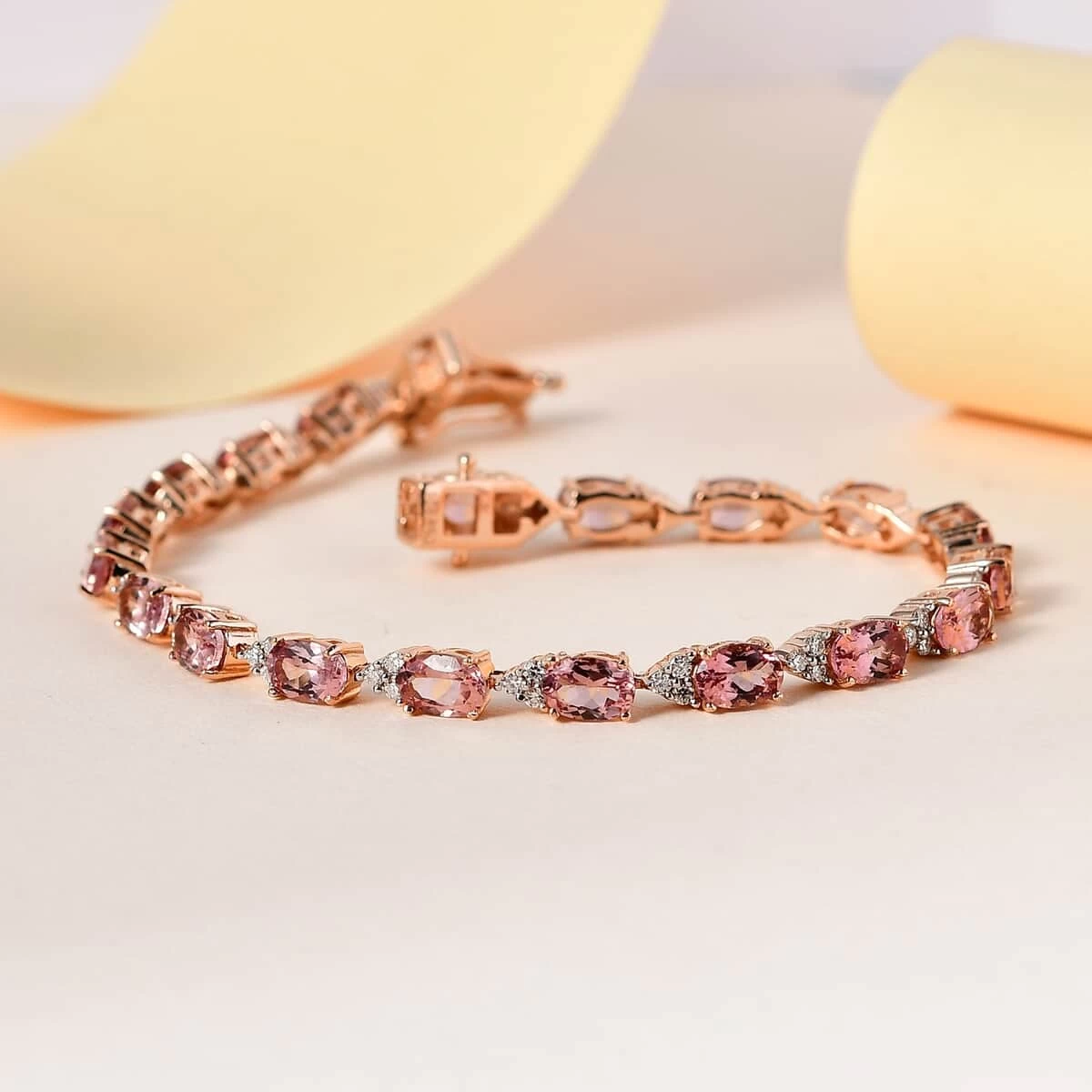 Red Rose Apatite And Moissanite Bracelet In Vermeil Rose Gold Over Sterling Silver (7.25 In) 10.75 Ctw 4 Red Rose Apatite And Moissanite Bracelet In Vermeil Rose Gold Over Sterling Silver (7.25 In) 10.75 Ctw - Image 2