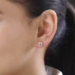 Red Rose Apatite And Moissanite Halo Stud Earrings In Vermeil Rose Gold Over Sterling Silver 0.90 Ctw -Jewelry store 7514001 2