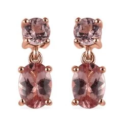 Red Rose Apatite Dangling Earrings In Vermeil Rose Gold Over Sterling Silver 2.15 Ctw