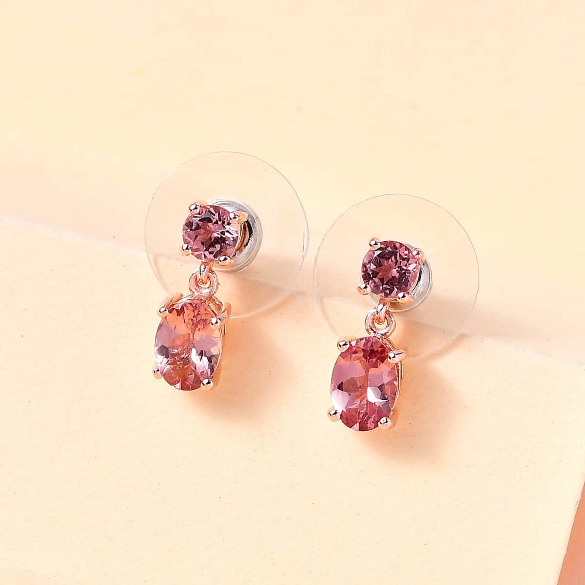 Red Rose Apatite Dangling Earrings In Vermeil Rose Gold Over Sterling Silver 2.15 Ctw 4 Red Rose Apatite Dangling Earrings In Vermeil Rose Gold Over Sterling Silver 2.15 Ctw - Image 2