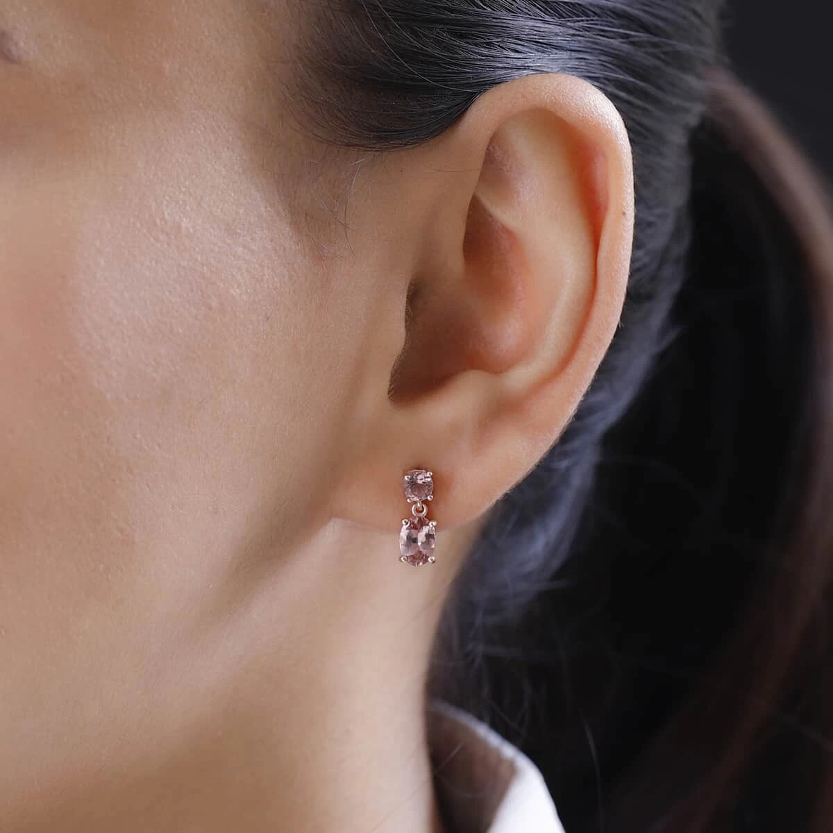 Red Rose Apatite Dangling Earrings In Vermeil Rose Gold Over Sterling Silver 2.15 Ctw 5 Red Rose Apatite Dangling Earrings In Vermeil Rose Gold Over Sterling Silver 2.15 Ctw - Image 3