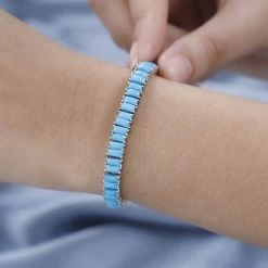 Premium Sleeping Beauty Turquoise Tennis Bracelet In Platinum Over Sterling Silver (6.50 In) 15.50 Ctw -Jewelry store 7514304 2