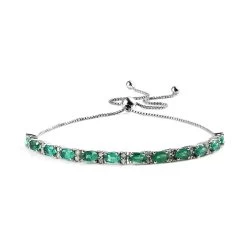 AAA Kagem Zambian Emerald And Moissanite Bolo Bracelet In Platinum Over Sterling Silver 3.00 Ctw
