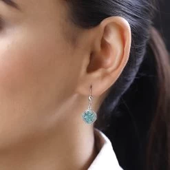 AAA Kagem Zambian Emerald And White Zircon Lever Back Earrings In Platinum Over Sterling Silver 1.75 Ctw -Jewelry store 7515006 2