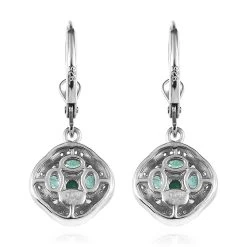 AAA Kagem Zambian Emerald And White Zircon Lever Back Earrings In Platinum Over Sterling Silver 1.75 Ctw -Jewelry store 7515006 3