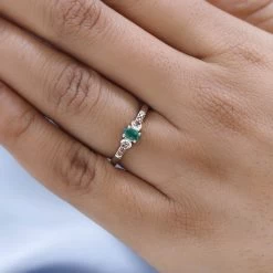 AAA Kagem Zambian Emerald And Brown Zircon Ring In Platinum Over Sterling Silver 0.30 Ctw -Jewelry store 7515028 2