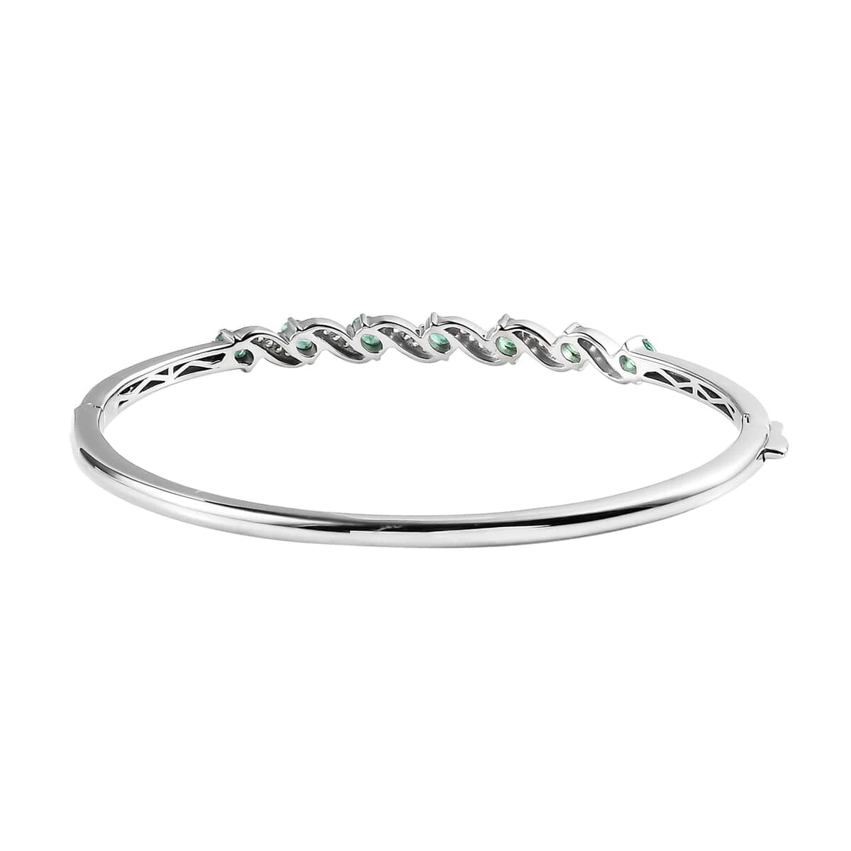 AAA Kagem Zambian Emerald And White Zircon Bangle Bracelet In Platinum Over Sterling Silver (7.25 In) 1.35 Ctw 7 AAA Kagem Zambian Emerald And White Zircon Bangle Bracelet In Platinum Over Sterling Silver (7.25 In) 1.35 Ctw - Image 5
