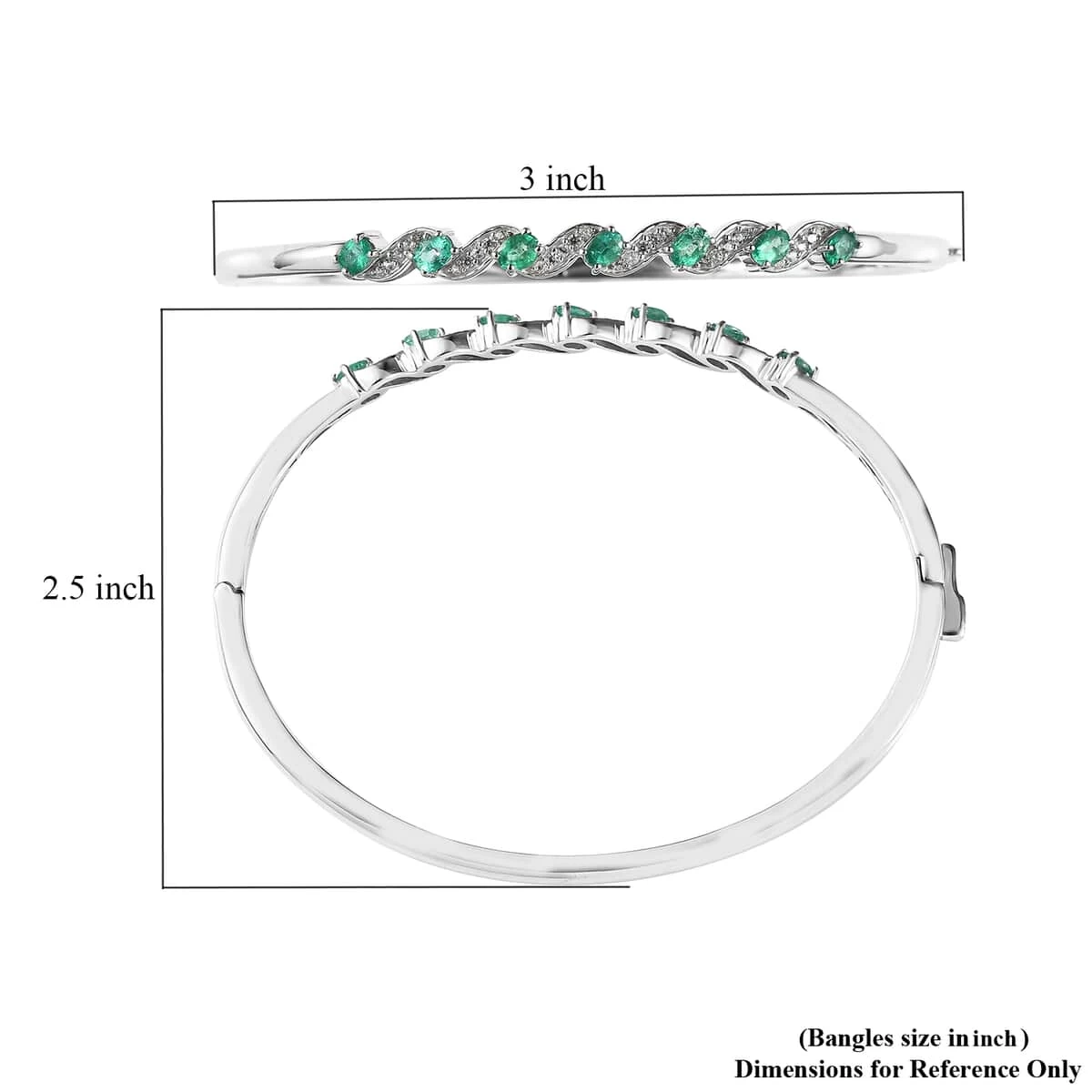 AAA Kagem Zambian Emerald And White Zircon Bangle Bracelet In Platinum Over Sterling Silver (7.25 In) 1.35 Ctw 8 AAA Kagem Zambian Emerald And White Zircon Bangle Bracelet In Platinum Over Sterling Silver (7.25 In) 1.35 Ctw - Image 6