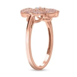 Natural Pink And White Diamond Four Leaf Clover Ring In Vermeil Rose Gold Over Sterling Silver 0.50 Ctw -Jewelry store 7515156 3