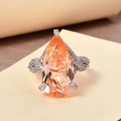 Morganique Quartz (Triplet) And White Zircon Fancy Ring In Vermeil Rose Gold Over Sterling Silver 12.00 Ctw -Jewelry store 7515450 1