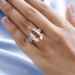 Morganique Quartz (Triplet) And White Zircon Fancy Ring In Vermeil Rose Gold Over Sterling Silver 12.00 Ctw -Jewelry store 7515450 2