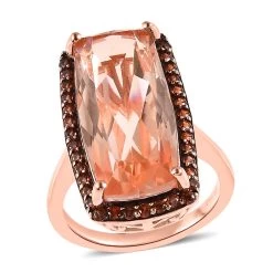 Morganique Quartz (Triplet) And Coffee Zircon Halo Ring In Vermeil Rose Gold Over Sterling Silver 13.15 Ctw