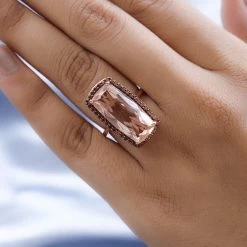 Morganique Quartz (Triplet) And Coffee Zircon Halo Ring In Vermeil Rose Gold Over Sterling Silver 13.15 Ctw -Jewelry store 7515472 2