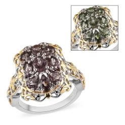 Bekily Color Change Garnet And White Zircon Ring In Vermeil Yellow Gold And Platinum Over Sterling Silver 2.65 Ctw
