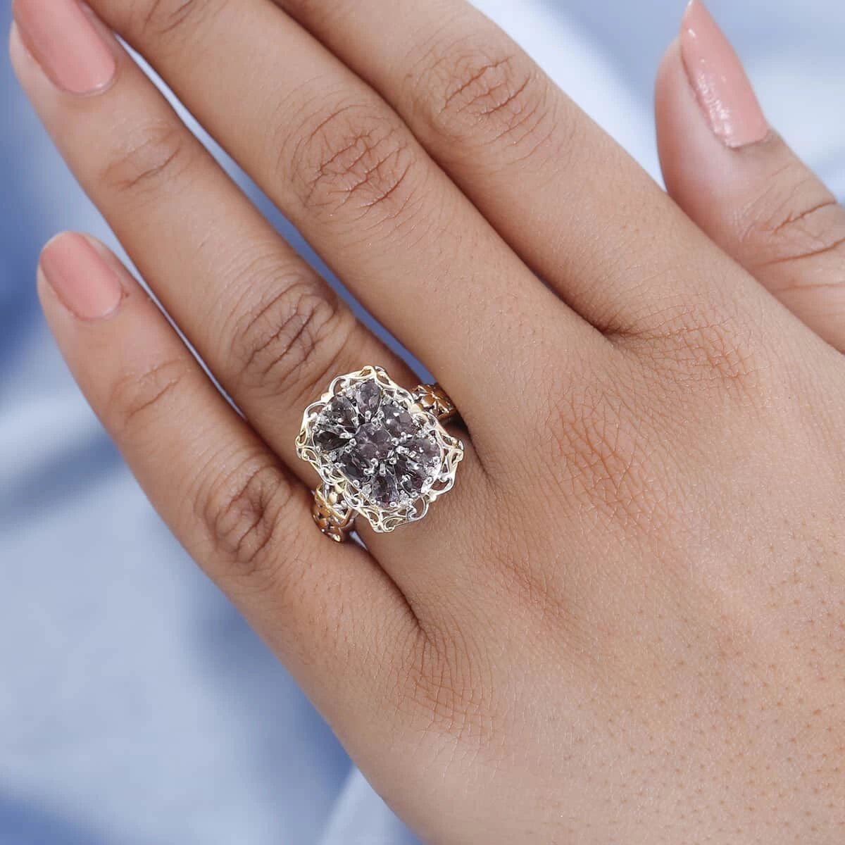 Bekily Color Change Garnet And White Zircon Ring In Vermeil Yellow Gold And Platinum Over Sterling Silver 2.65 Ctw 5 Bekily Color Change Garnet And White Zircon Ring In Vermeil Yellow Gold And Platinum Over Sterling Silver 2.65 Ctw - Image 3