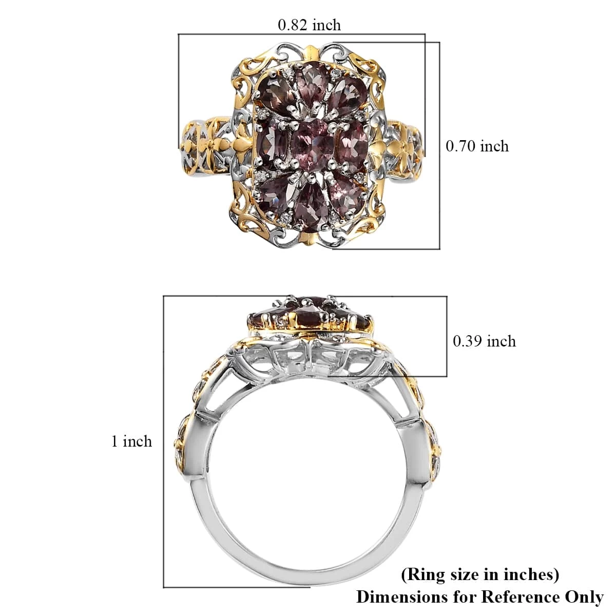 Bekily Color Change Garnet And White Zircon Ring In Vermeil Yellow Gold And Platinum Over Sterling Silver 2.65 Ctw 8 Bekily Color Change Garnet And White Zircon Ring In Vermeil Yellow Gold And Platinum Over Sterling Silver 2.65 Ctw - Image 6