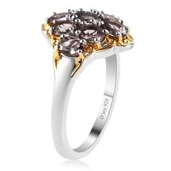 Bekily Color Change Garnet Cluster Ring In Vermeil Yellow Gold And Platinum Over Sterling Silver 1.85 Ctw -Jewelry store 7515720 3