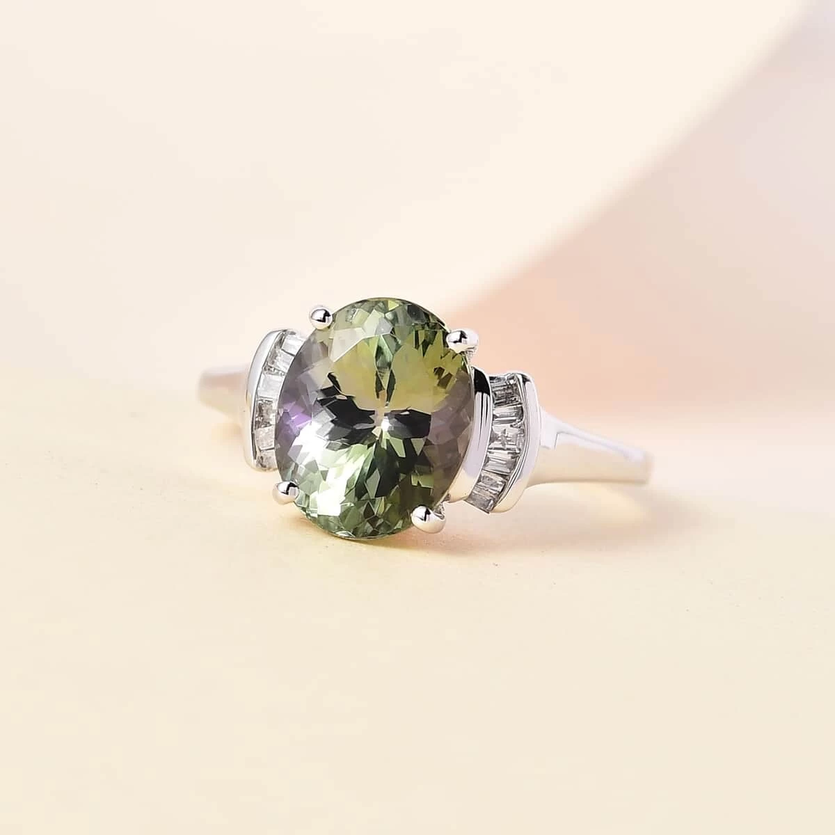Luxoro 10K White Gold Premium Green Tanzanite And G-H I3 Diamond Ring 3.25 Ctw (Del. In 5-7 Days) 4 Luxoro 10K White Gold Premium Green Tanzanite And G-H I3 Diamond Ring 3.25 Ctw (Del. In 5-7 Days) - Image 2