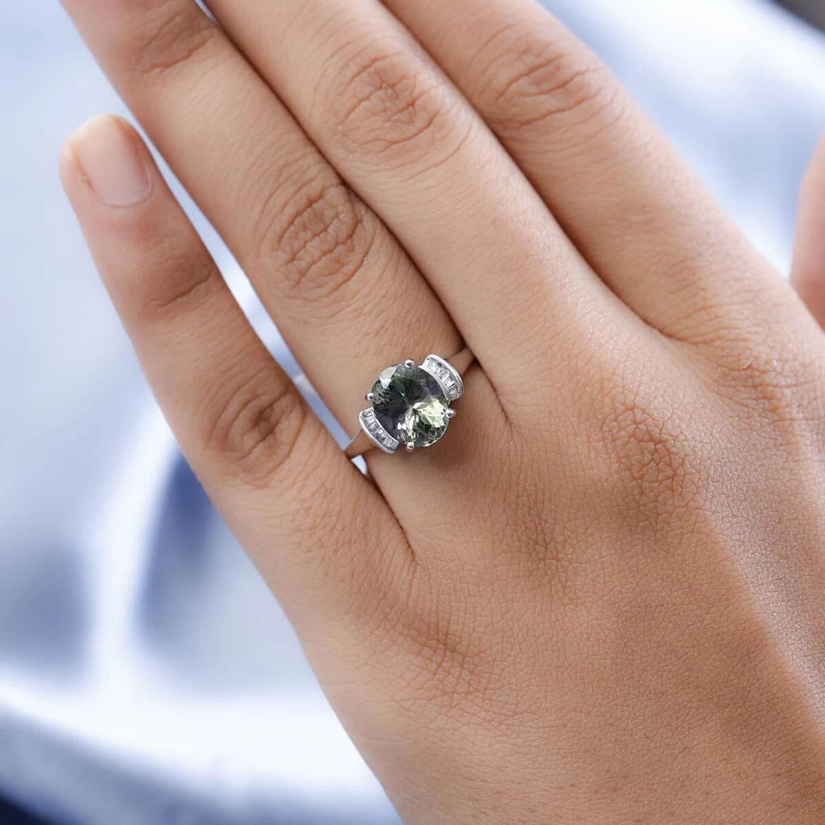 Luxoro 10K White Gold Premium Green Tanzanite And G-H I3 Diamond Ring 3.25 Ctw (Del. In 5-7 Days) 5 Luxoro 10K White Gold Premium Green Tanzanite And G-H I3 Diamond Ring 3.25 Ctw (Del. In 5-7 Days) - Image 3