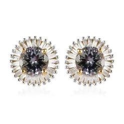 Luxoro 10K Yellow Gold Premium Green Tanzanite And Diamond Halo Stud Earrings 1.35 Ctw