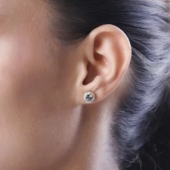 Luxoro 10K Yellow Gold Premium Green Tanzanite And Diamond Halo Stud Earrings 1.35 Ctw -Jewelry store 7516227 2