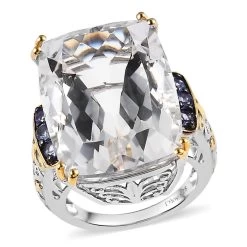 White Crystal And Tanzanite Ring In Vermeil YG And Platinum Over Sterling Silver 0.35 Ctw