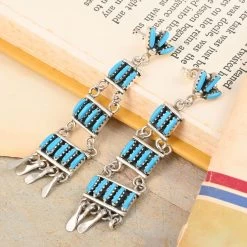 Santa Fe Style Kingman Turquoise Earrings In Sterling Silver 48.00 Ctw 8 Santa Fe Style Kingman Turquoise Earrings In Sterling Silver 48.00 Ctw -Jewelry store 7516508 1