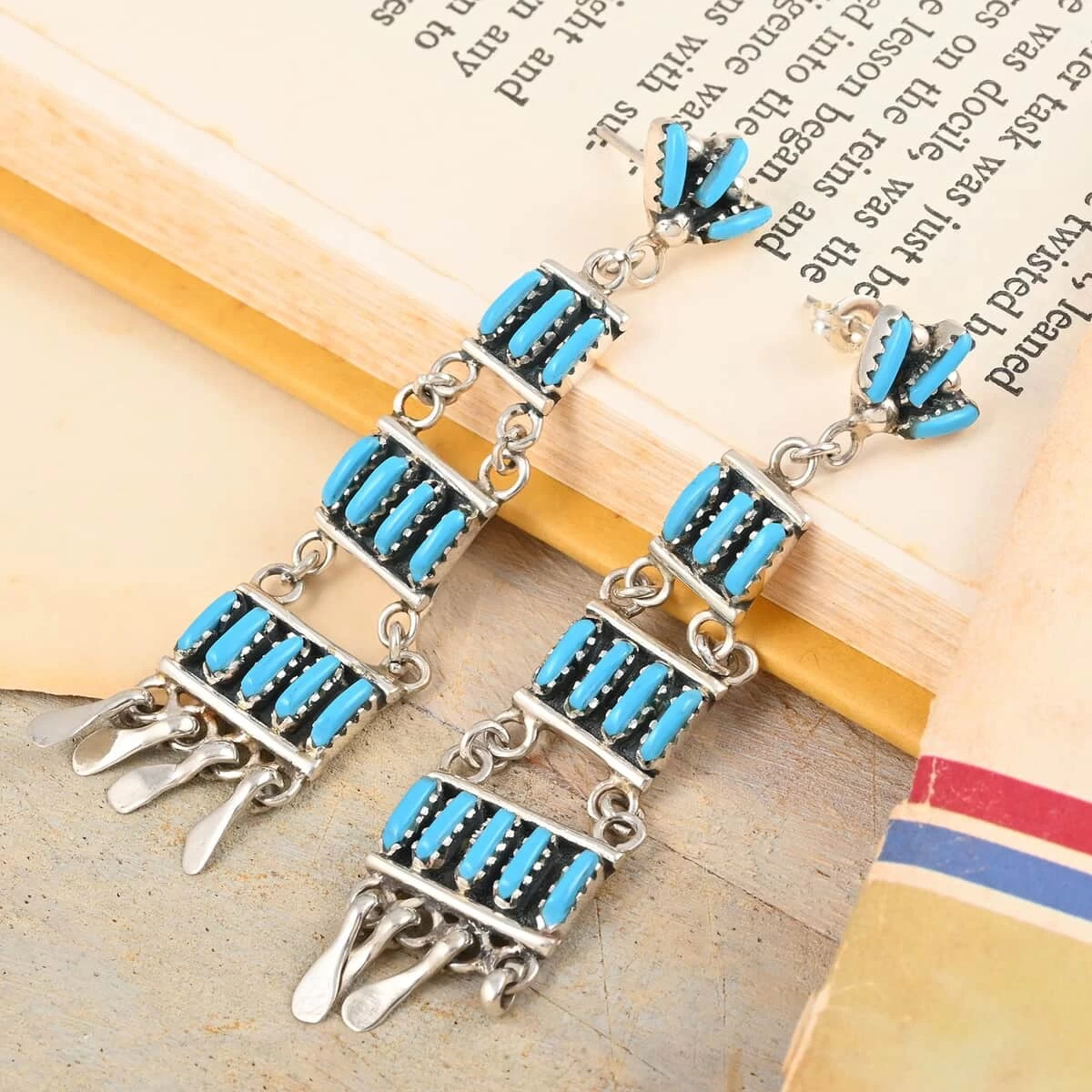 Santa Fe Style Kingman Turquoise Earrings In Sterling Silver 48.00 Ctw 4 Santa Fe Style Kingman Turquoise Earrings In Sterling Silver 48.00 Ctw - Image 2