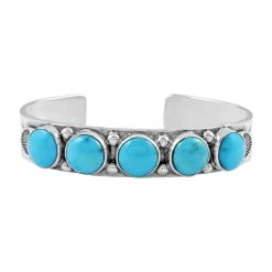 Santa Fe Style Kingman Turquoise Bracelet In Sterling Silver 19.35 Ctw