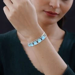 Santa Fe Style Kingman Turquoise Bracelet In Sterling Silver 19.35 Ctw -Jewelry store 7516510 2