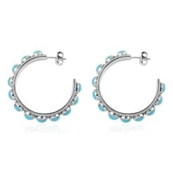 Santa Fe Style Kingman Turquoise Earrings In Sterling Silver 19.20 Ctw -Jewelry store 7516517 4