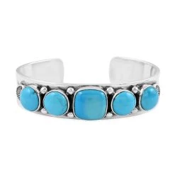 Santa Fe Style Kingman Turquoise Bracelet In Sterling Silver 22.00 Ctw