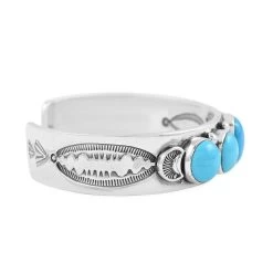 Santa Fe Style Kingman Turquoise Bracelet In Sterling Silver 22.00 Ctw -Jewelry store 7516524 3