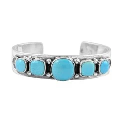 Santa Fe Style Kingman Turquoise Cuff Bracelet In Sterling Silver (Adjustable) 24.25 Ctw
