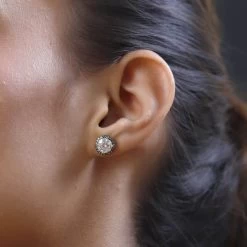 Luxoro 10K Yellow Gold Moissanite And Natural Champagne Diamond Double Halo Stud Earrings 2.60 Ctw -Jewelry store 7516625 2