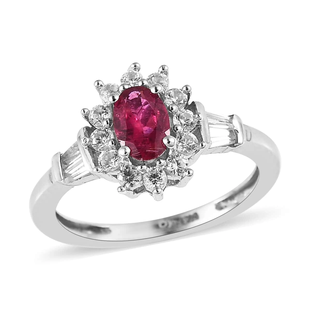 Premium Ouro Fino Rubellite And White Zircon Sunburst Ring In Platinum Over Sterling Silver 1.15 Ctw 3 Premium Ouro Fino Rubellite And White Zircon Sunburst Ring In Platinum Over Sterling Silver 1.15 Ctw