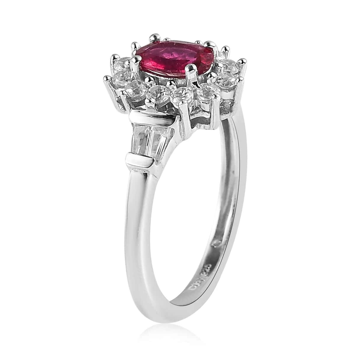 Premium Ouro Fino Rubellite And White Zircon Sunburst Ring In Platinum Over Sterling Silver 1.15 Ctw 6 Premium Ouro Fino Rubellite And White Zircon Sunburst Ring In Platinum Over Sterling Silver 1.15 Ctw - Image 4