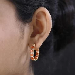 Mexican Fire Opal And Moissanite Hoop Earrings In Vermeil Yellow Gold Over Sterling Silver 3.50 Ctw -Jewelry store 7517554 2