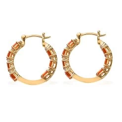 Mexican Fire Opal And Moissanite Hoop Earrings In Vermeil Yellow Gold Over Sterling Silver 3.50 Ctw -Jewelry store 7517554 3