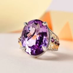 Rose De France Amethyst And Orissa Rhodolite Garnet Ring In Vermeil YG And Platinum Over Sterling Silver 15.90 Ctw -Jewelry store 7518088 1