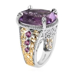 Rose De France Amethyst And Orissa Rhodolite Garnet Ring In Vermeil YG And Platinum Over Sterling Silver 15.90 Ctw -Jewelry store 7518088 3
