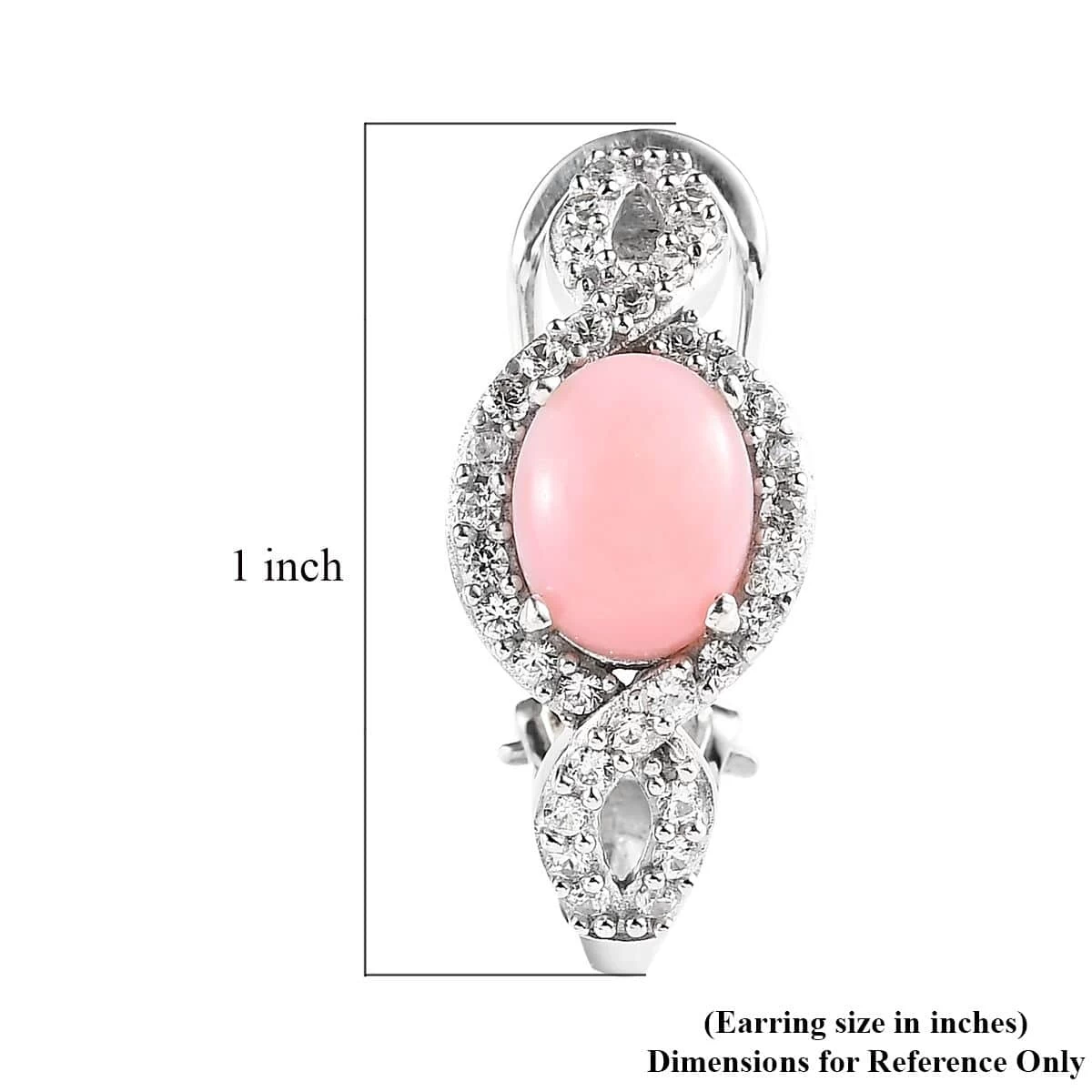 Premium Peruvian Pink Opal And White Zircon Omega Clip Earrings In Platinum Over Sterling Silver 4.50 Ctw 7 Premium Peruvian Pink Opal And White Zircon Omega Clip Earrings In Platinum Over Sterling Silver 4.50 Ctw - Image 5