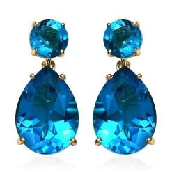 Caribbean Quartz (Triplet) Drop Earrings In Vermeil Yellow Gold Over Sterling Silver 12.60 Ctw