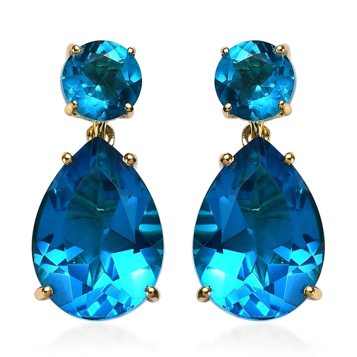 Caribbean Quartz (Triplet) Drop Earrings In Vermeil Yellow Gold Over Sterling Silver 12.60 Ctw 3 Caribbean Quartz (Triplet) Drop Earrings In Vermeil Yellow Gold Over Sterling Silver 12.60 Ctw