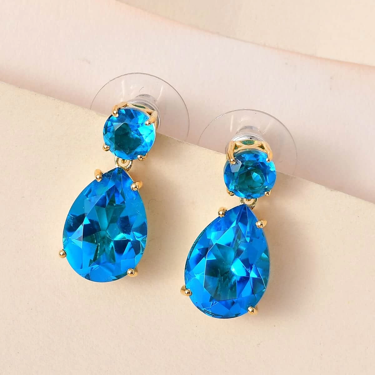 Caribbean Quartz (Triplet) Drop Earrings In Vermeil Yellow Gold Over Sterling Silver 12.60 Ctw 4 Caribbean Quartz (Triplet) Drop Earrings In Vermeil Yellow Gold Over Sterling Silver 12.60 Ctw - Image 2