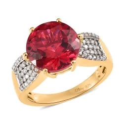 Lab Created Padparadscha Sapphire And Moissanite Ring In Vermeil Yellow Gold Over Sterling Silver 7.50 Ctw