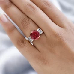 Lab Created Padparadscha Sapphire And Moissanite Ring In Vermeil Yellow Gold Over Sterling Silver 7.50 Ctw -Jewelry store 7518981 2