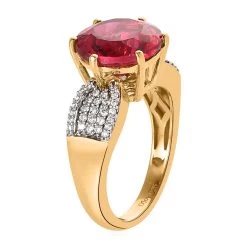 Lab Created Padparadscha Sapphire And Moissanite Ring In Vermeil Yellow Gold Over Sterling Silver 7.50 Ctw -Jewelry store 7518981 3