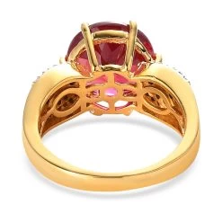 Lab Created Padparadscha Sapphire And Moissanite Ring In Vermeil Yellow Gold Over Sterling Silver 7.50 Ctw -Jewelry store 7518981 4