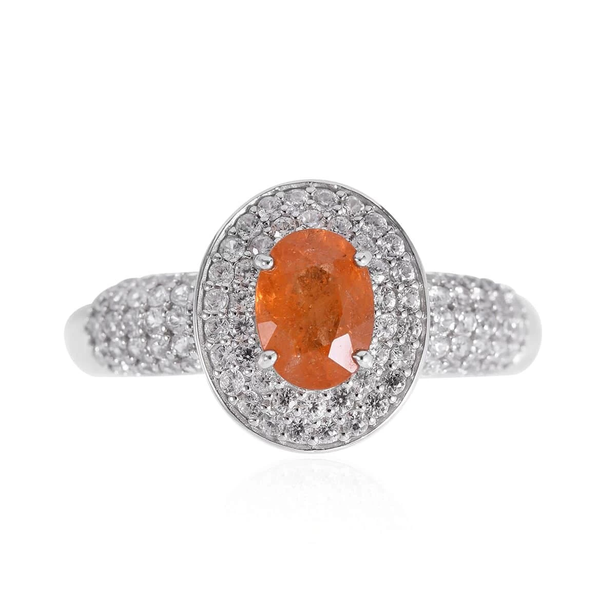 Premium Spessartine Garnet And White Zircon Double Halo Ring In Platinum Over Sterling Silver 1.85 Ctw 3 Premium Spessartine Garnet And White Zircon Double Halo Ring In Platinum Over Sterling Silver 1.85 Ctw